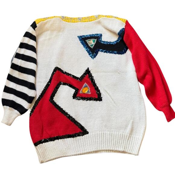 Bonnie Boerer 1988 Vintage Abstract Geometric Colorblock Sequin Sweater Large - Picture 3 of 7